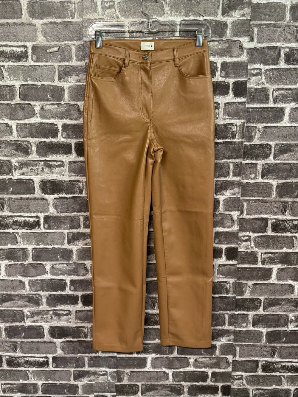Aritzia Wilfred Melina Faux Leather Pant straight leg tan